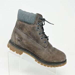 Timberland Women's 6 Inch Premium Brown Leather Heeled Lace Up Boots Size 8.5